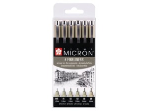 Zestaw 6  Cienkopisów Sakura Pigma Micron